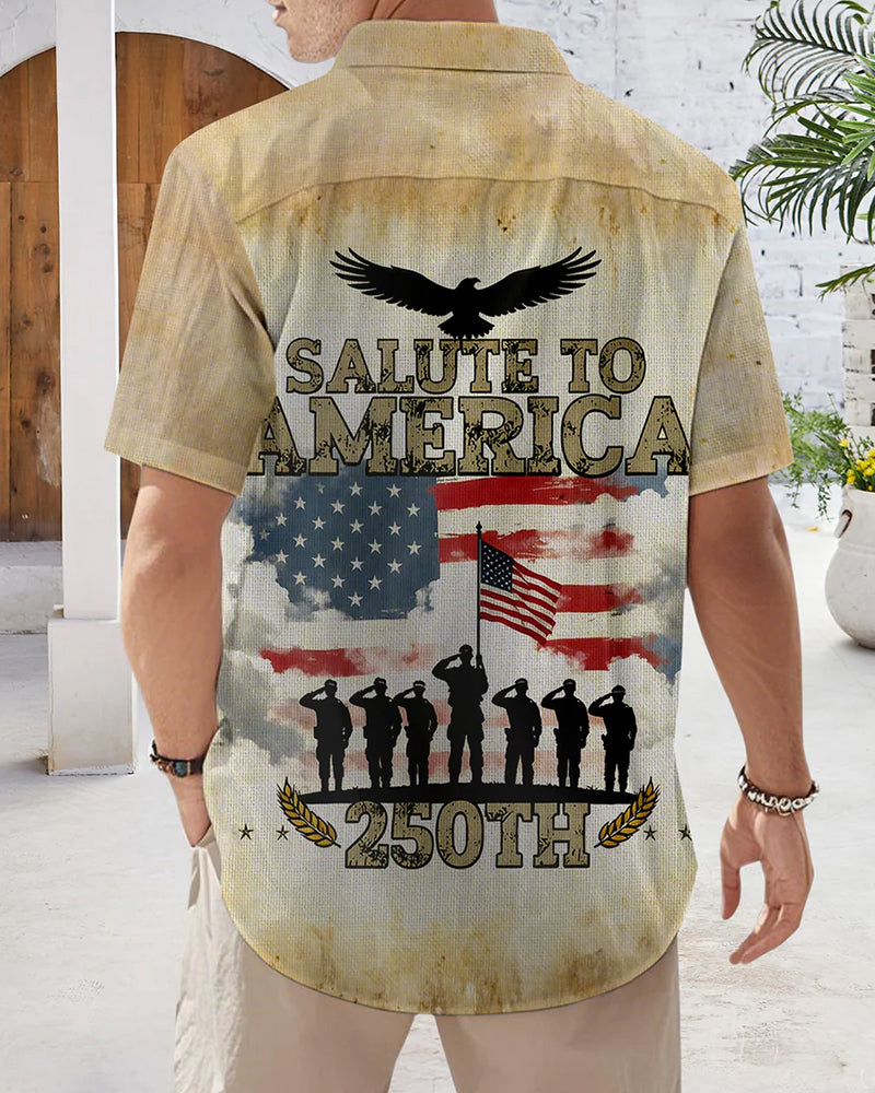 Salute To America Soldier Salute Old Printed Short Sleeve Shirt