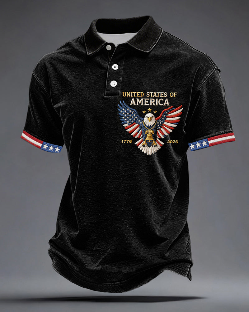 250 Anniversary Bald Eagle Detached Bell Print Men's Polo