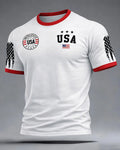 American Style Splash Ink Star Sleeve USA Badge Color Contrast Short Sleeve T-shirt