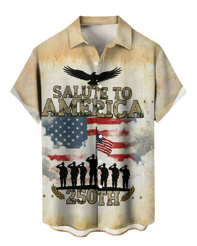 Salute To America Soldier Salute Old Printed Short Sleeve Shirt