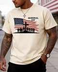 U.S. Memorial Day Cross Flag Soldier Silhouette Printed Crewneck Short-Sleeve T-Shirt