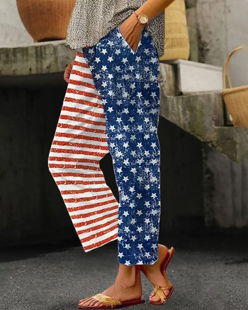 Asymmetrical Striped Print Cropped Pants