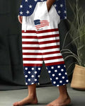 Up And Down Stitching Stars And Stripes Printed Cropped Pants