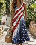 Sequin Inclined Star-Spangled Printed V-Neck Sleeveless Vacation Dress