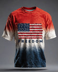 1776-2026 Gradient Distressed Torn Flag FREEDOM Letter Short Sleeve T-shirt