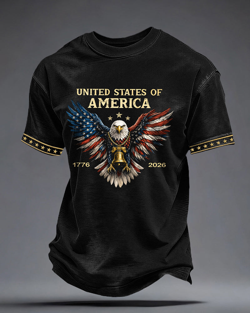 American 250 Anniversary Bald Eagle Independent Bell Star Element Memorial Short-sleeved T-shirt