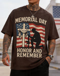 United States Memorial Day Honor And Remember Kneeling Soldier Printed Round Neck Short Sleeve T-Shirt