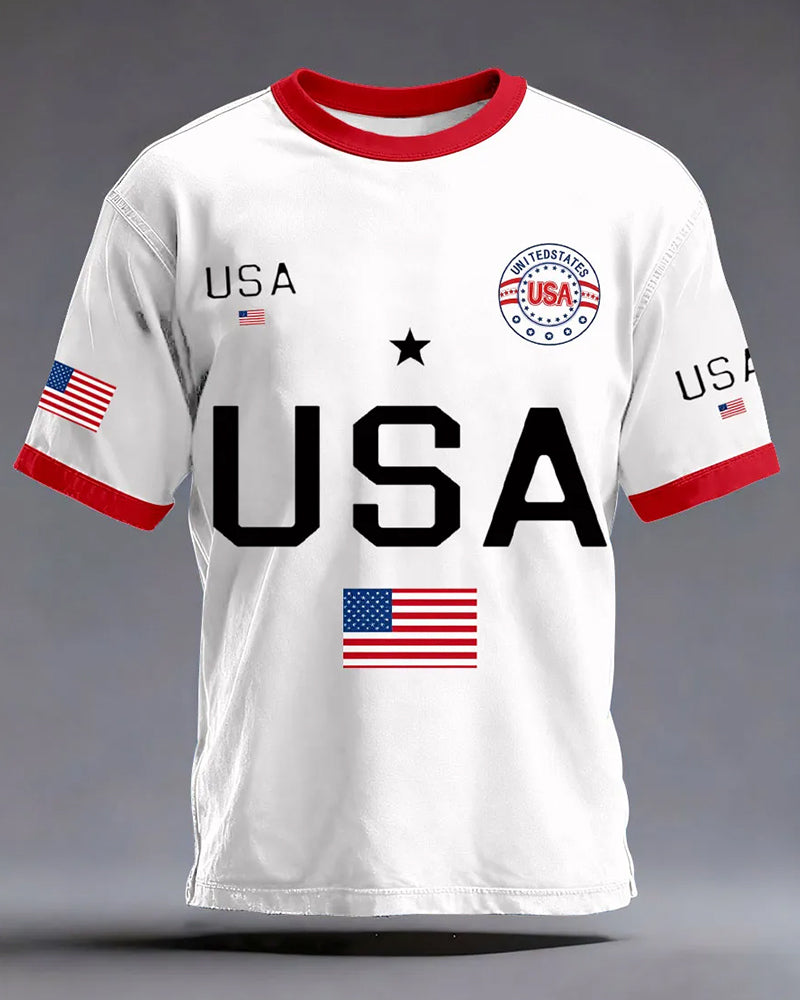 Simple USA Letter Badge Men's Casual Short-sleeved T-shirt