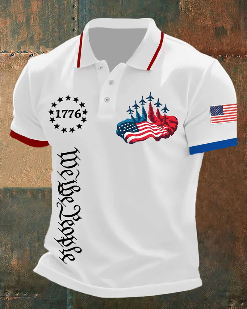 1776 We The People Airplane Flag-Print Polo Shirt