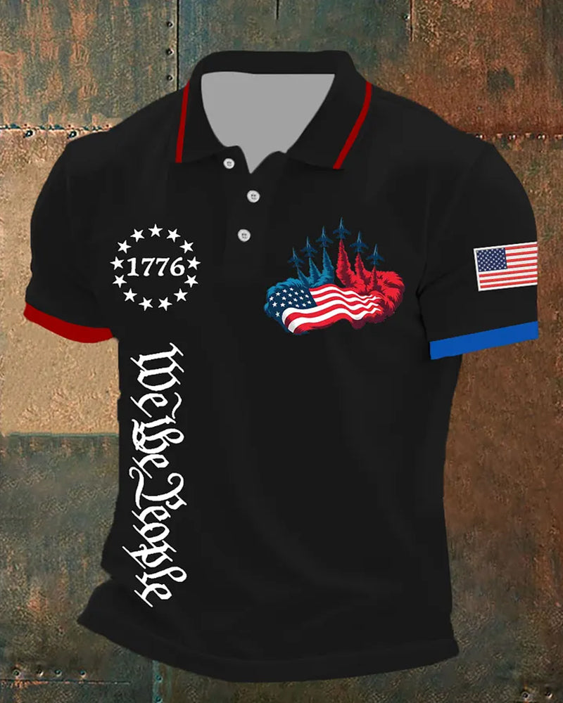 1776 We The People Airplane Flag-Print Polo Shirt