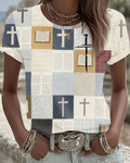 Plaid Patchwork Bible Book Cross Print  Short Sleeve Tee