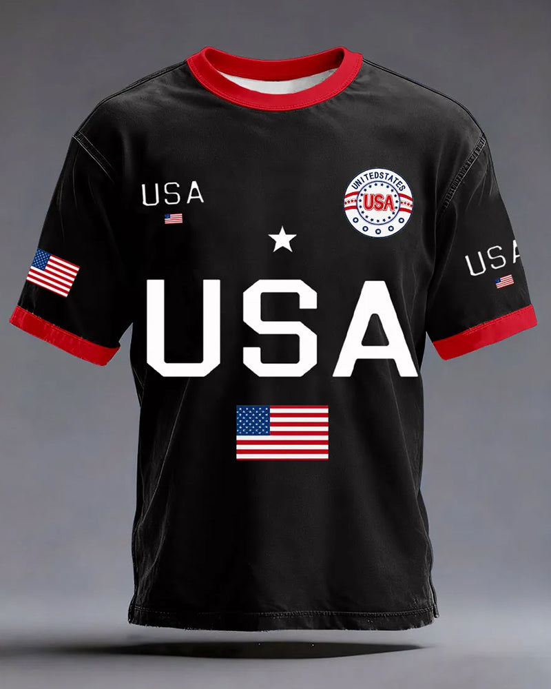 Simple USA Letter Badge Men's Casual Short-sleeved T-shirt