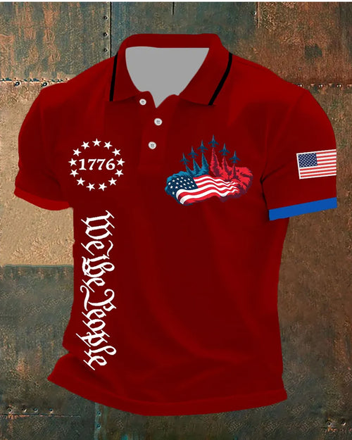1776 We The People Airplane Flag-Print Polo Shirt