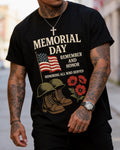 US Memorial Day Army Boots Flag Poppy Print Round Neck Short Sleeve Tee
