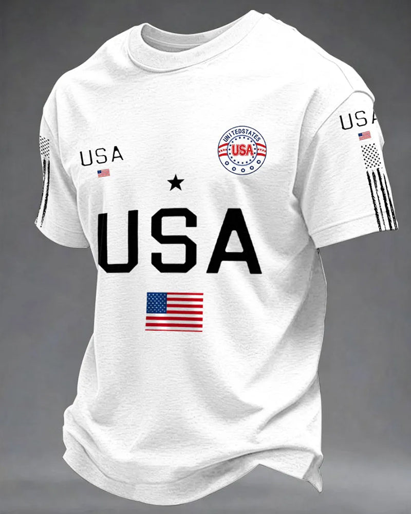 USA Star-Stripped Armband Printed Men's Short-Sleeved T-Shirt
