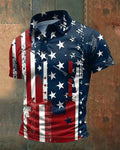 Distressed Splash Ink American Flag Star Striped Men's Short Sleeve Polo Shirt