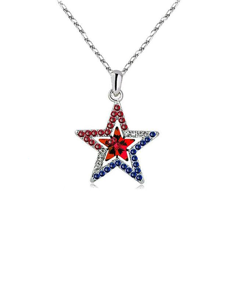 American Independence Day Five-pointed Star Inlaid Zircon Pendant Necklace