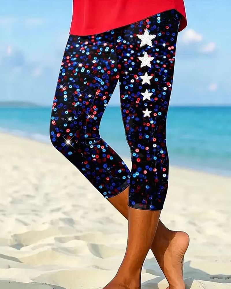 Flash Five-Star Printed Stretch Cropped Pants Skinny Pants