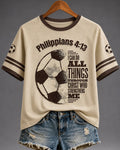 Football Philippians Scripture Print Casual Round Neck Short Sleeve Tee