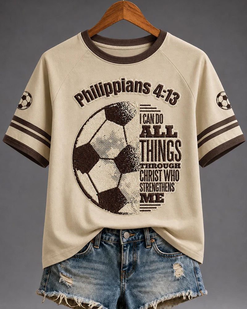 Football Philippians Scripture Print Casual Round Neck Short Sleeve Tee
