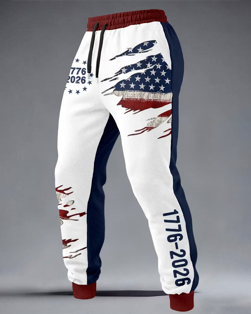 1776-2026 United States 250 Anniversary Tear Flag Contrast Pants