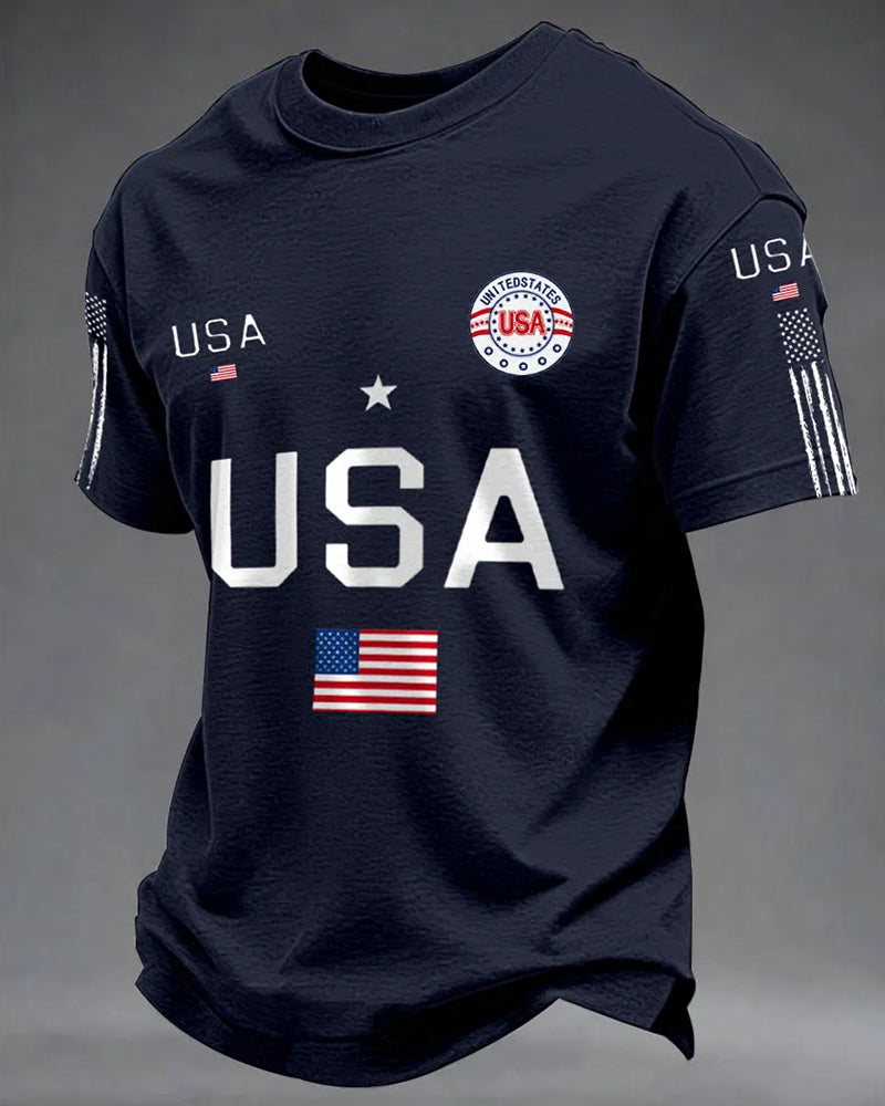 USA Star-Stripped Armband Printed Men's Short-Sleeved T-Shirt