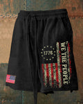 1776 Retro Distressed Stars And Stripes "We The People" Slogan Shorts