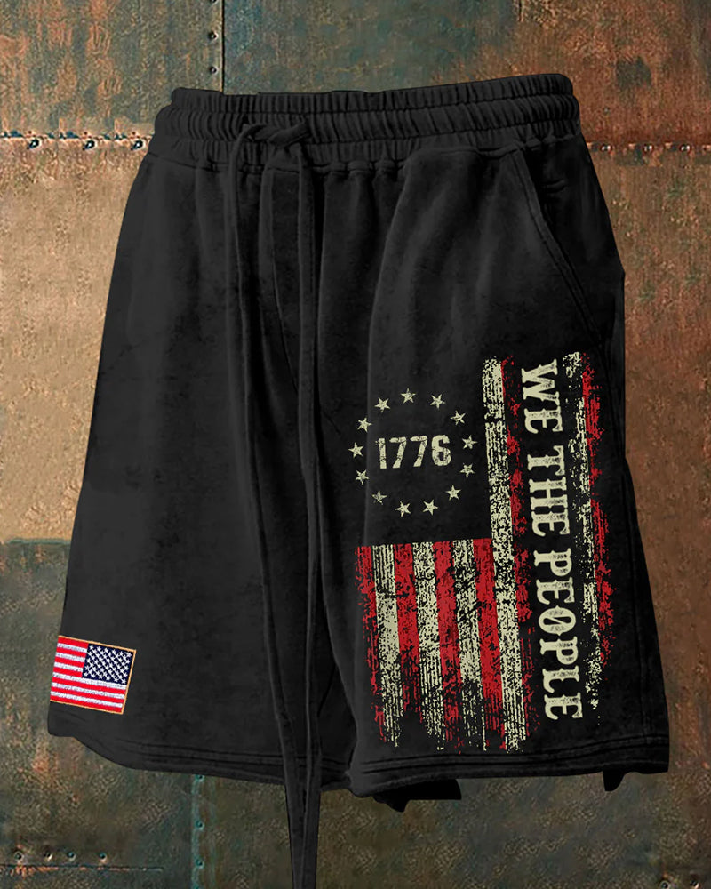1776 Retro Distressed Stars And Stripes "We The People" Slogan Shorts