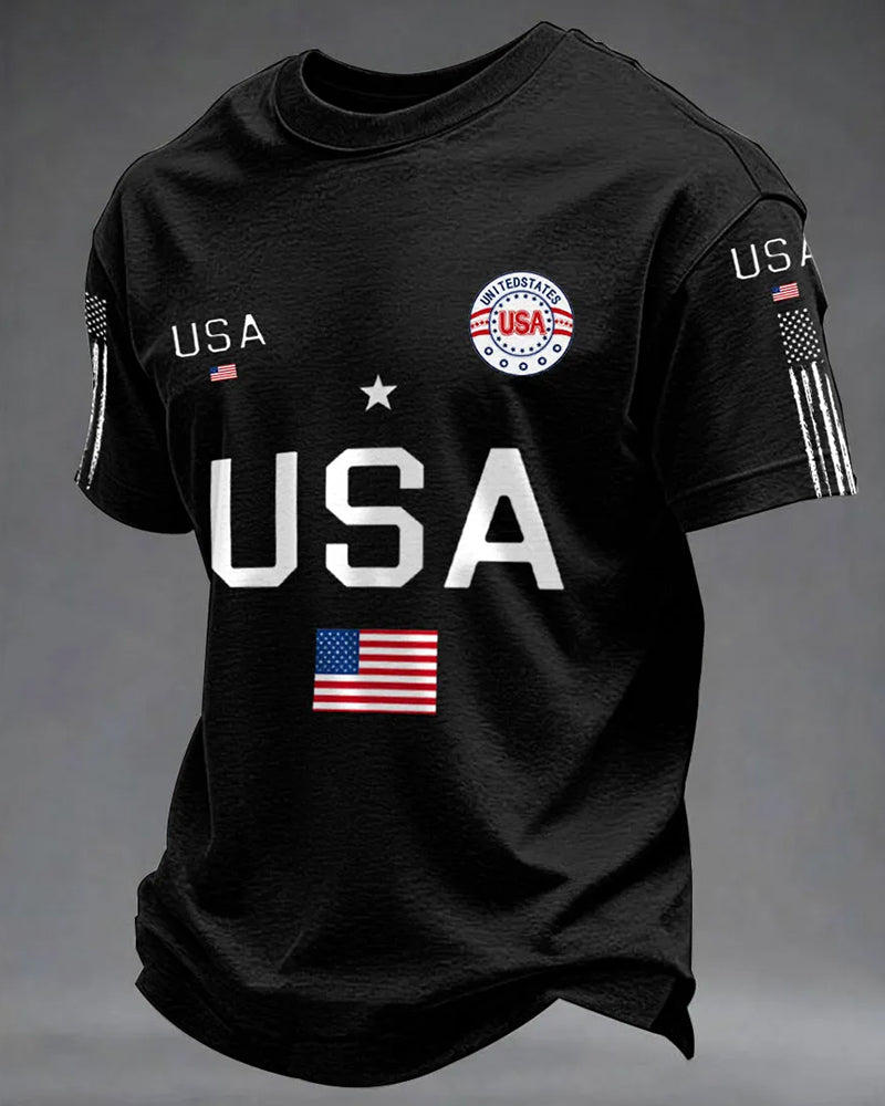USA Star-Stripped Armband Printed Men's Short-Sleeved T-Shirt
