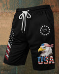 1776 Bald Eagle USA Flag Print Casual Shorts