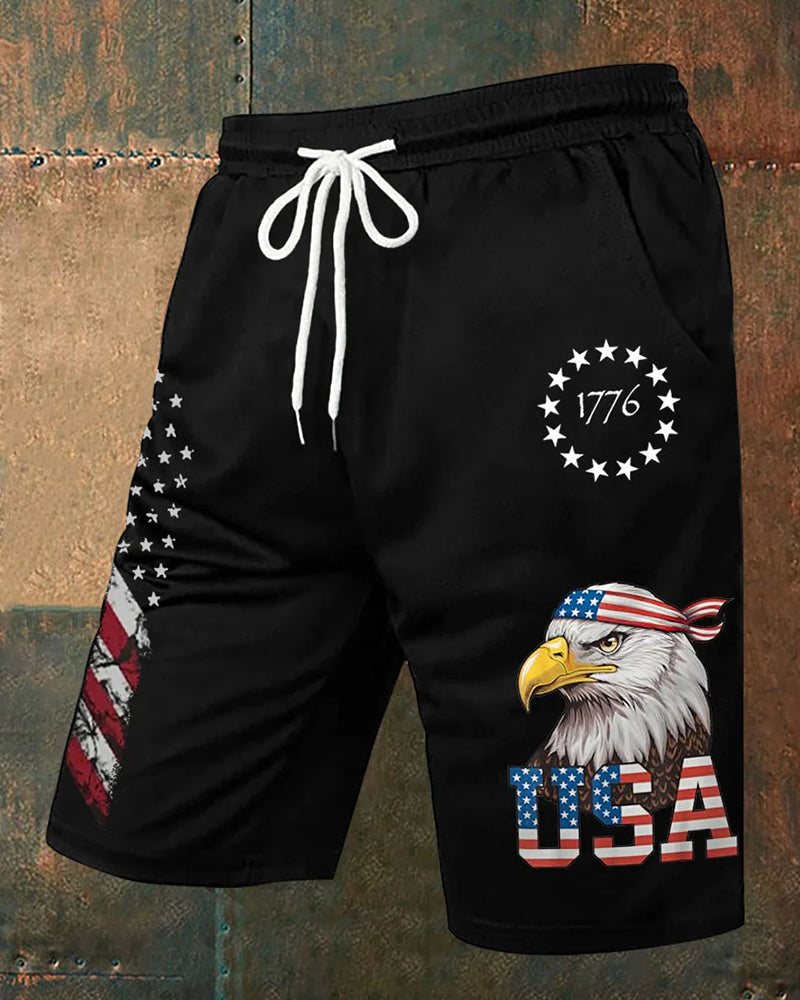 1776 Bald Eagle USA Flag Print Casual Shorts