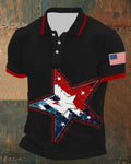 God Bless America 5-Star Flag-Print Polo Shirt