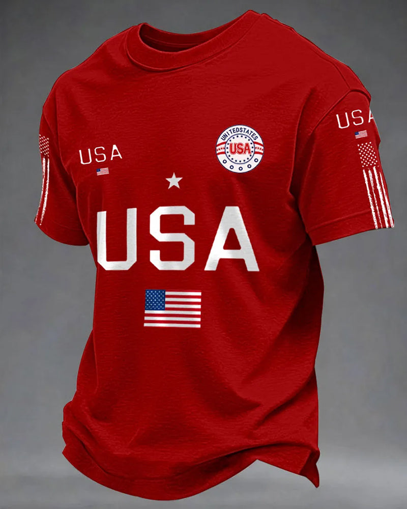 USA Star-Stripped Armband Printed Men's Short-Sleeved T-Shirt