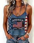 USA Flag 1776-2026 Printed Shoulder Camisole