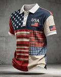 Stellar Plaid Stitching Old American Style Retro Short-Sleeved Polo Shirt