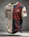 Rough Plaid Striped USA Flag Short Sleeve T-Shirt