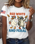 American Independence Day Duck Raccoon Red White And Feral Fun Print Short Sleeve Tee
