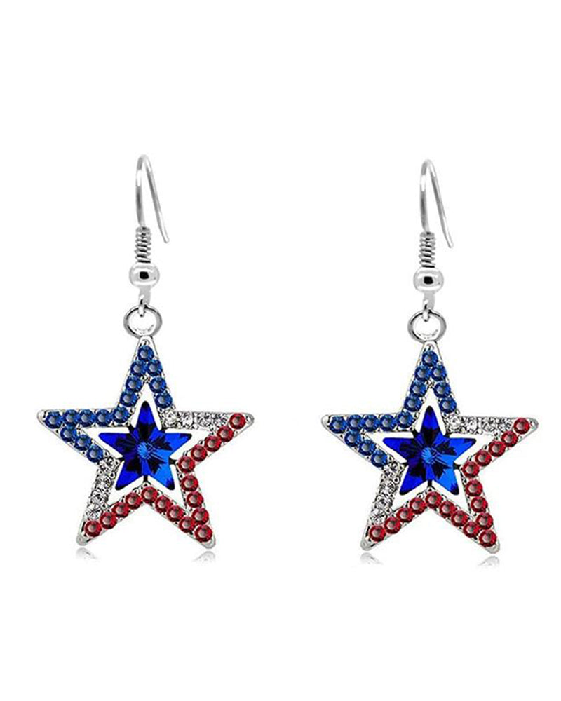 American Independence Day Five-pointed Star Inlaid Zircon Pendant Necklace