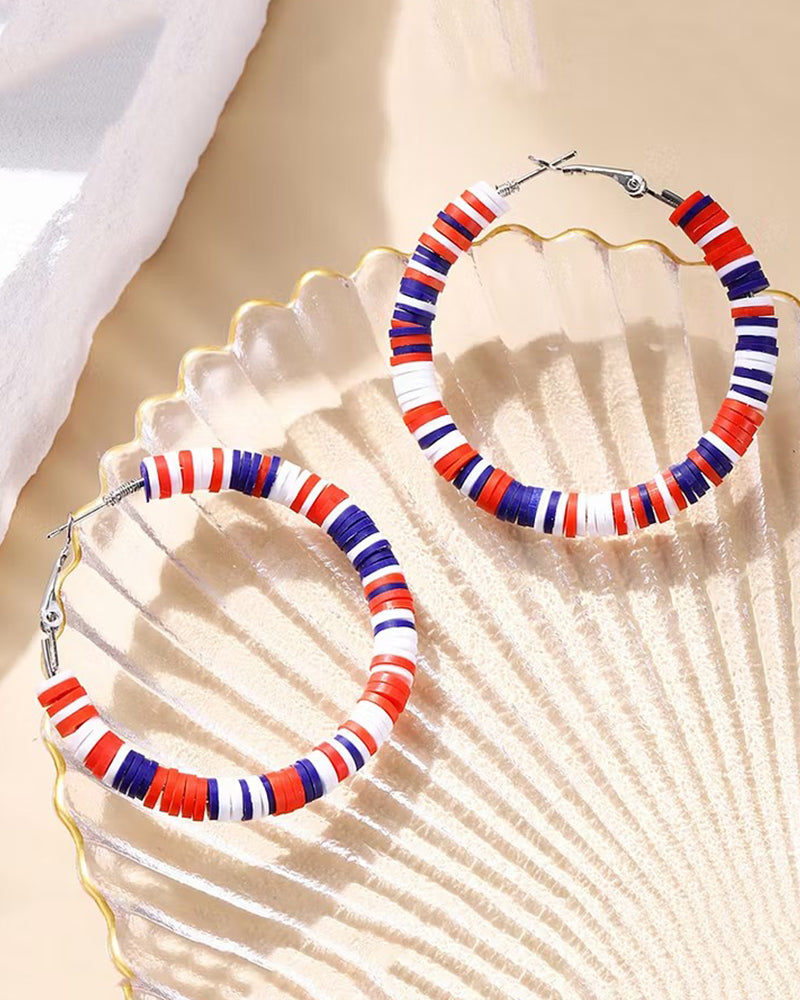 Red, White And Blue Tricolor American Patriotic Simple Earrings Bracelet Jewelry