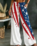 Asymmetric Star-Striped Pentagram Print Pants