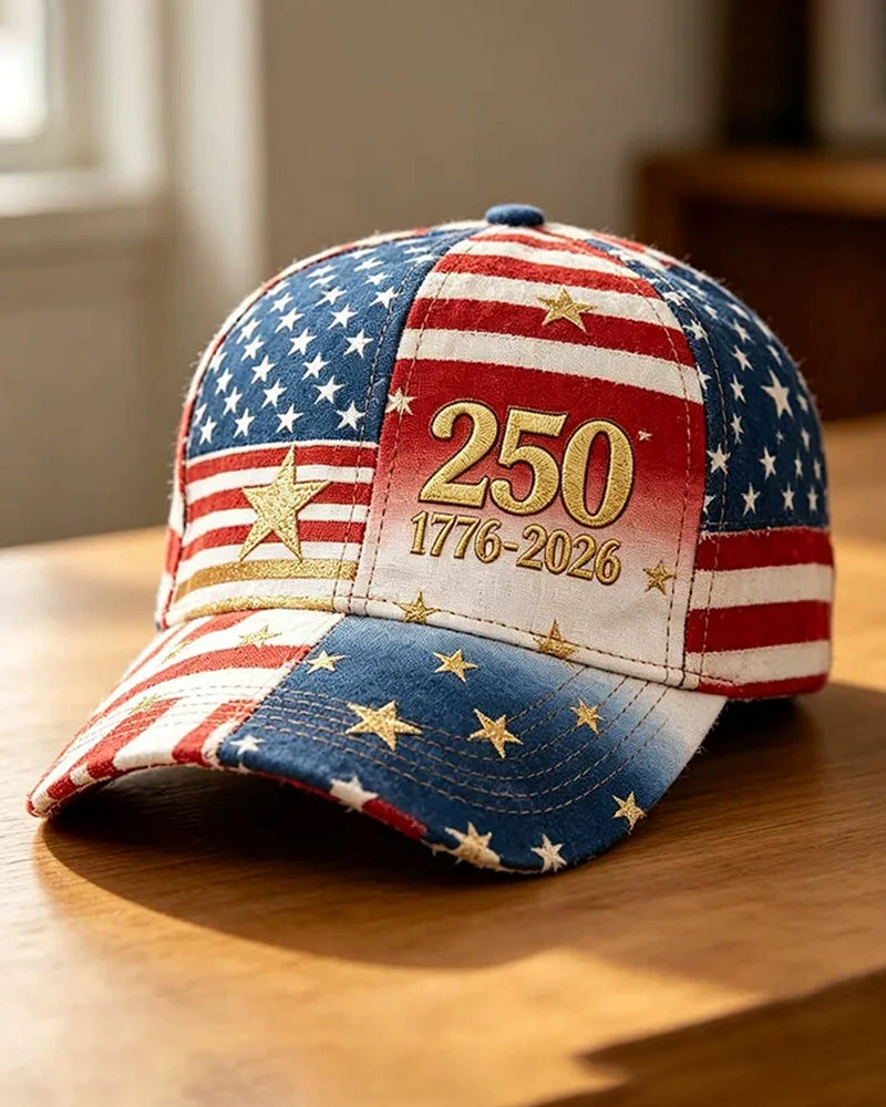 Do Old Splicing National Flag Gold Embroidered 250 Digital 1776-2026 Retro Sunshade Baseball Cap