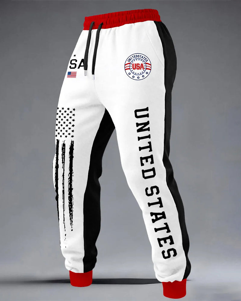 USA Badge Star Strip Old Letter Stitching Leg Sports Pants