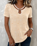 Star Diamond Small Floral Print Hollow Short Sleeve T-shirt