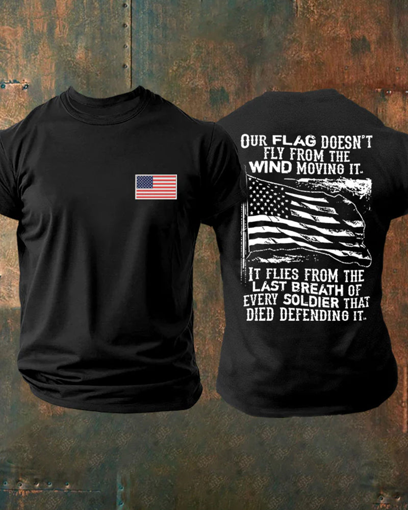 Men's Short-Sleeved T-Shirt With Star-Spangled Banner Slogan In Honor To Filed Soldiers