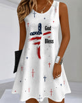 Cross God Bless Printed Crewneck Sleeveless Mini Dress