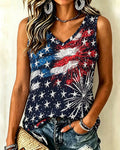 Star-bar Fireworks Full Print Five-pointed Star V-neck Sleeveless Vacation Vest