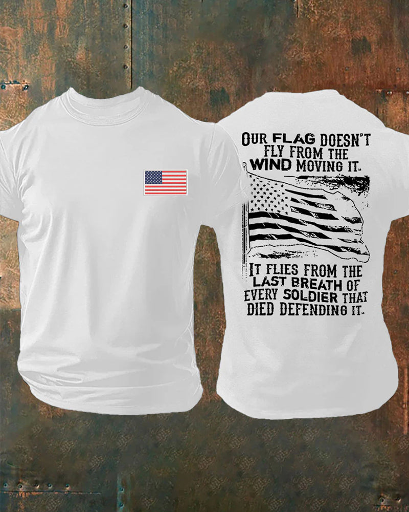 Men's Short-Sleeved T-Shirt With Star-Spangled Banner Slogan In Honor To Filed Soldiers