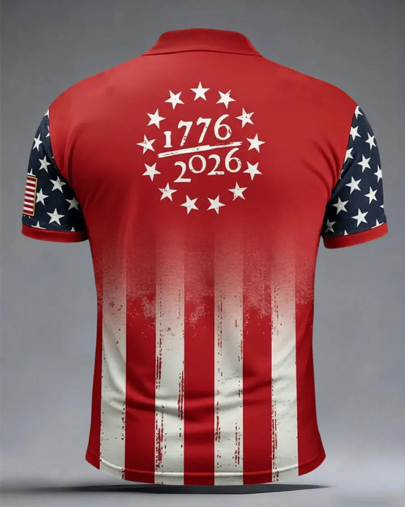 American 250 Anniversary Gradient Stars And Stripes USA Letter Short-sleeved Polo Shirt