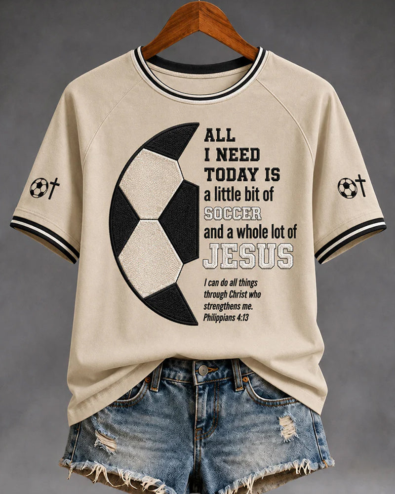 Half Moon Football Pattern Jesus Theme English Scripture Print Casual Round Neck Short Sleeve T-Shirt