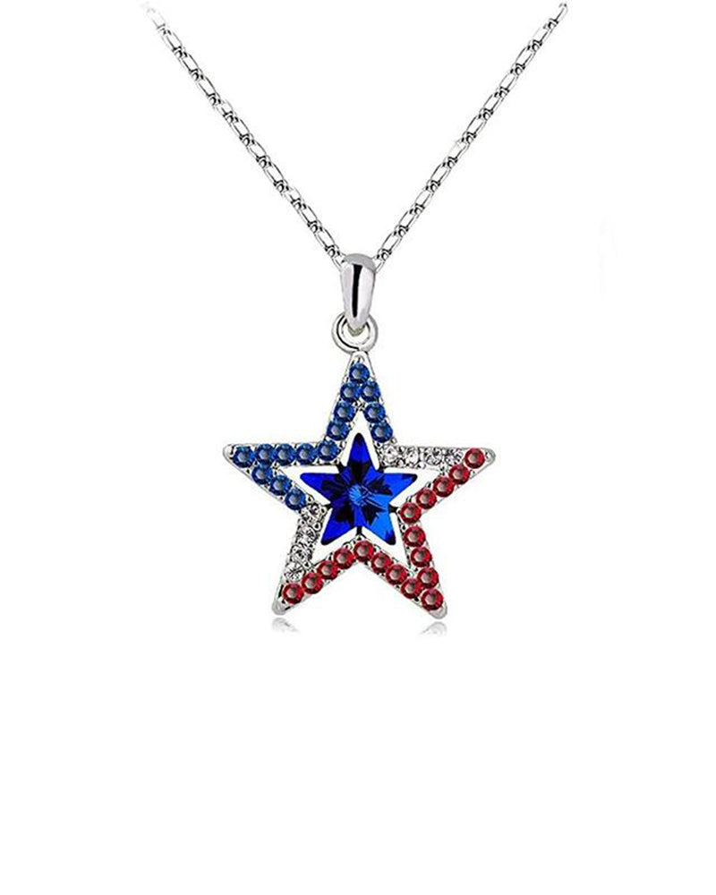 American Independence Day Five-pointed Star Inlaid Zircon Pendant Necklace
